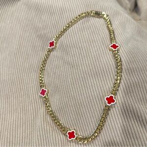 Gold and Red Clover Necklace